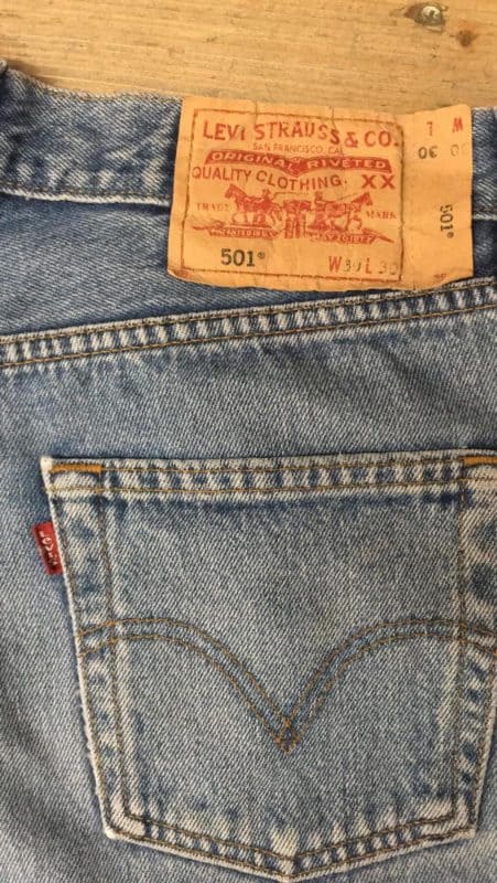 jeans with red stitching on back pocket
