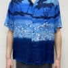 Artsy Mens Vintage Hawaiian Shirt with Lapel Collar in Blue Floral Palm Design Spray Painted Print Blurred Edges - UK Size Men's XL / XXL