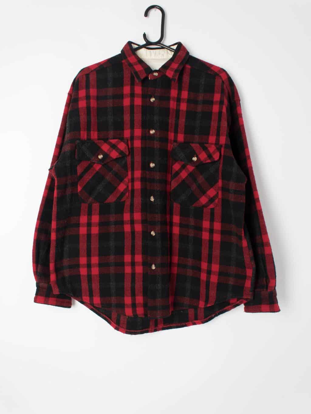 Mens vintage thick plaid shirt heavy weight red and black flannel ...
