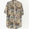 Mens Abstract Vintage Silk Shirt With Botanical Inspired Pattern Small