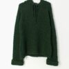 70s Chunky Knit Hooded Jumper Hand Knitted In Forest Green Wool Medium