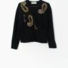 80s Bruno Cavvalini Lambswool Knitted Jumper In Black With Gold Beaded Design Medium Large
