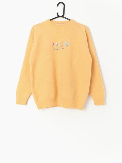 90s Vintage Paco Lambswool Sweater In Yellow Small Medium