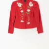 80s Vintage Red Dynasty Blazer With Floral Applique Pattern Small Medium