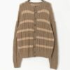 Vintage Cable Knit Brown Striped Cardigan Medium Large