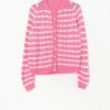 Vintage Handknitted Cardigan With Pink And White Stripes Medium
