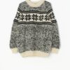 Vintage Handknitted Chunky Wool Sweater With Snowflake Design Xl