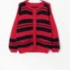 Vintage Handknitted Striped Cardigan In Red And Navy Medium