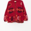 Pachamama Red Handmade Knitted Cardigan With Abstract Designs Large