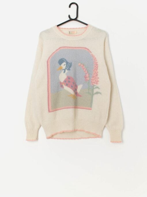 Vintage Jemima Puddle Duck Shetland wool jumper in pastel colours - Small / Medium