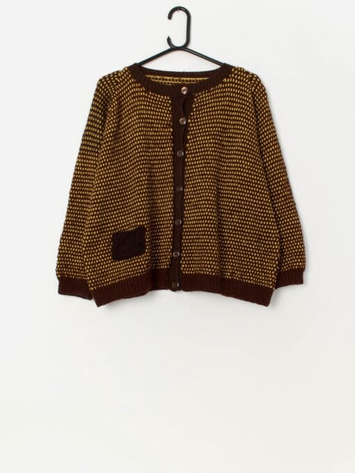 Vintage brown and yellow cardigan with pocket - Medium / Large