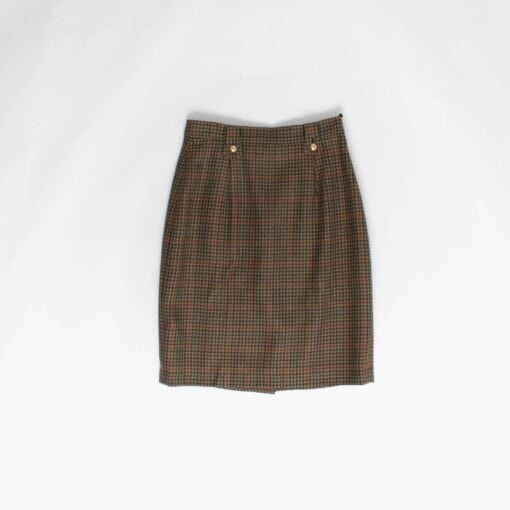 Tweed autumn plaid skirt Uta Raasch military eagle gold buttons 25 waist - XS / Small