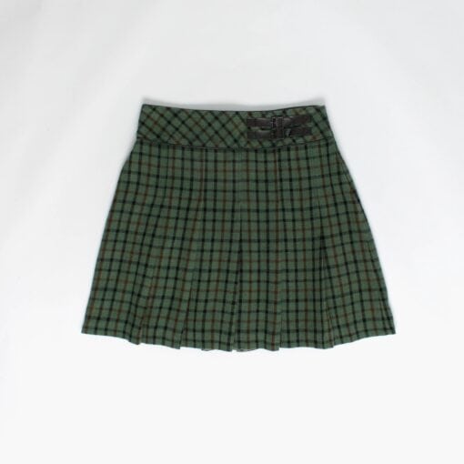 Pleated forest green skirt with waist belt detail - Medium / Large