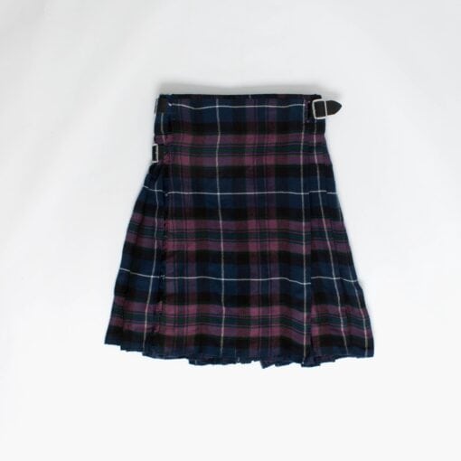 Traditional Scottish kilt in purple and blue tartan, mid-length skirt, 28 waist - Small / Medium