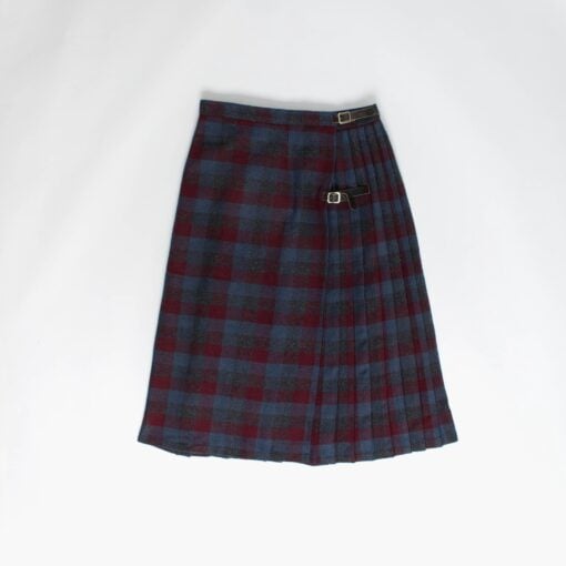 Long check vintage kilt in blue and pink, preppy wrap skirt, 27 waist women’s - Small / Medium