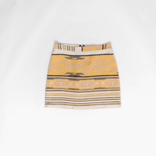 Colourful vintage short skirt with Aztec pattern in golden yellow, 29 waist - Small / Medium