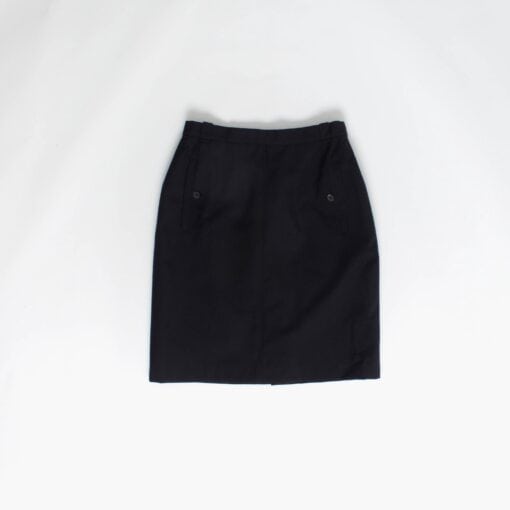 Navy wool short skirt with buttoned pockets, fully lined, minimalist style, 26 waist - Small