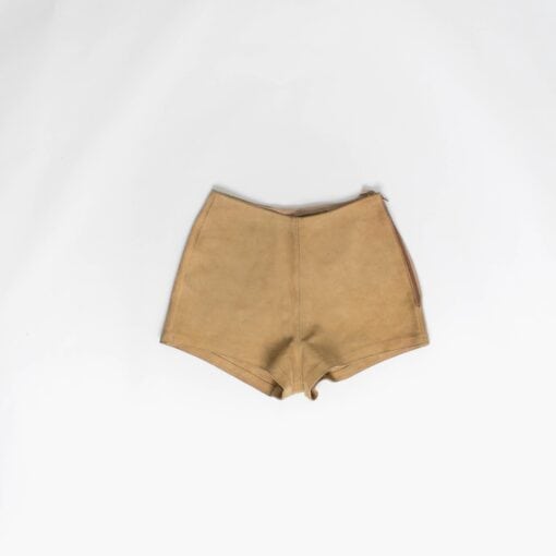 70s suede hot pants, real leather shorts in tan beige, side zip, 24 waist - XS / Small