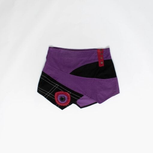 Colourful fine corduroy mini skirt in purple and black, Y2K colour block skirt by Coline, 32 waist - Medium / Large