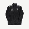 Mens black Adidas padded puffer coat, coach jacket on a white background