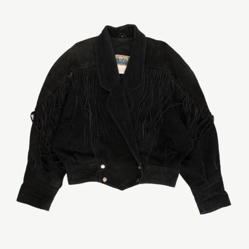 80s black suede fringed jacket, cropped leather festival jacket, womens vintage suede jacket - Medium