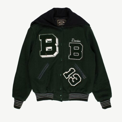 Womens Hawks vintage varsity jacket forest green wool sailor collar by The Original Holloway letterman jacket - Medium / Large