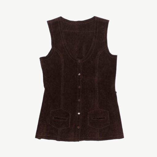 Chocolate brown long suede waistcoat vest - XS / S