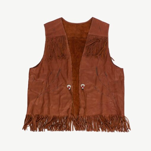 Vintage tan fringed Western leather vest - M / L / XL