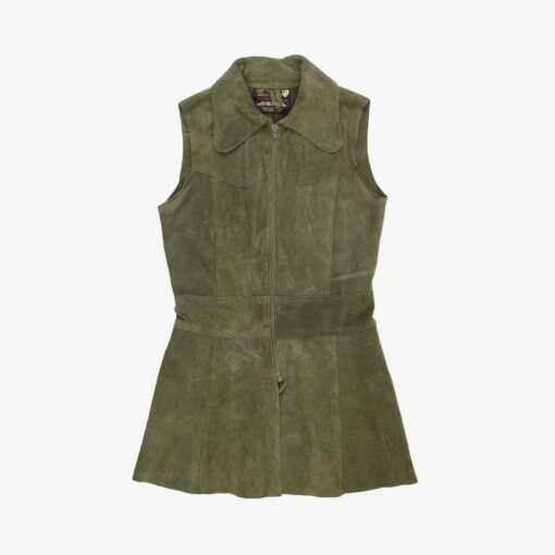 70s vintage long green suede vest - XS / S