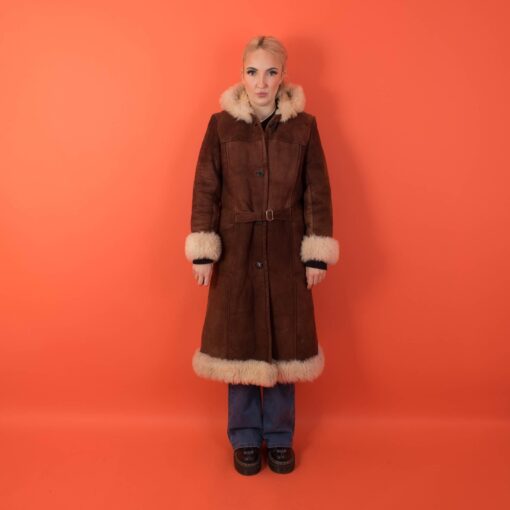 Vintage suede Penny Lane coat, womens hooded shearling boho hippie coat, retro Afghan coat - XS / Small